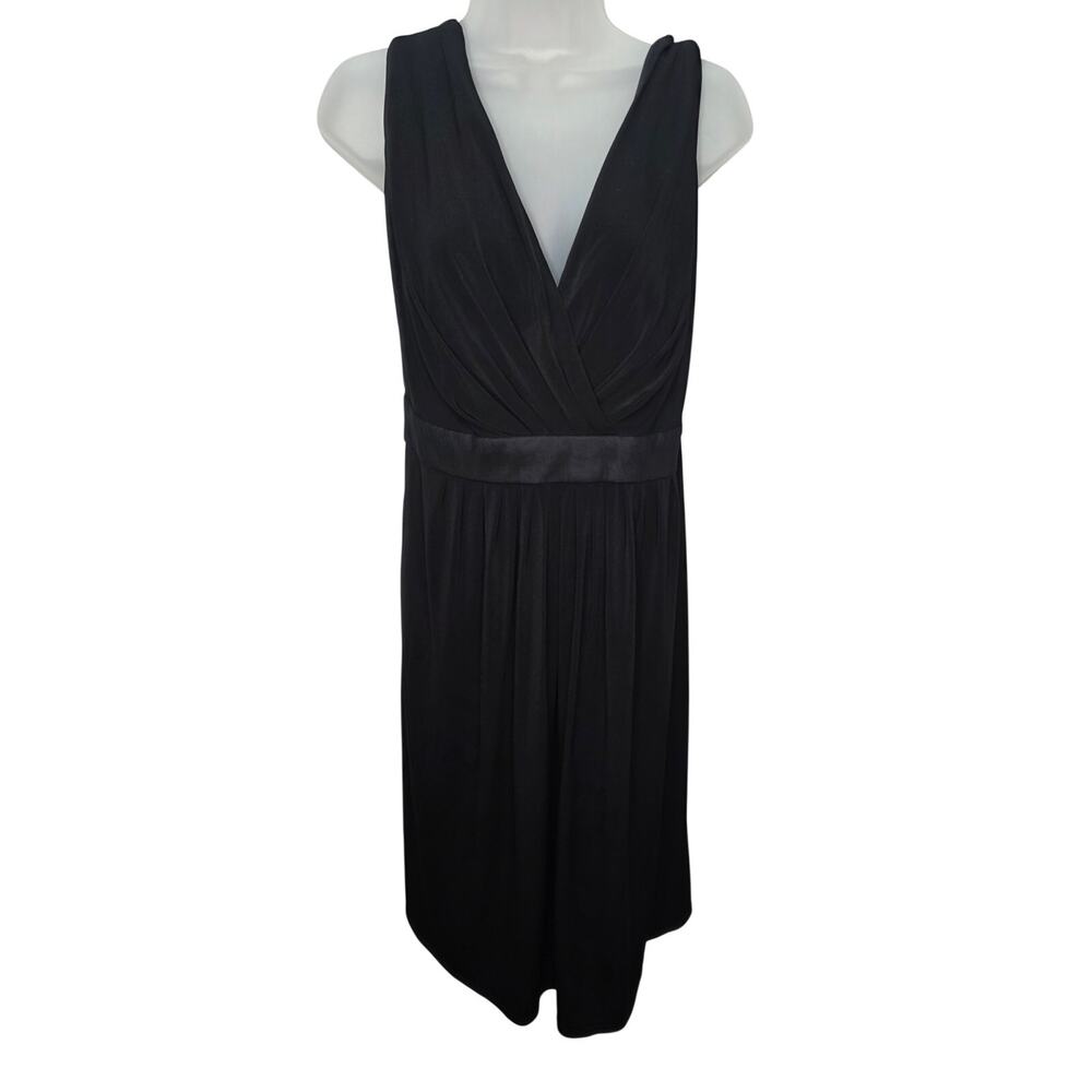 Women's Black Tie Waist Knee Length Dress 18W Sleeveless Empire Career Classic